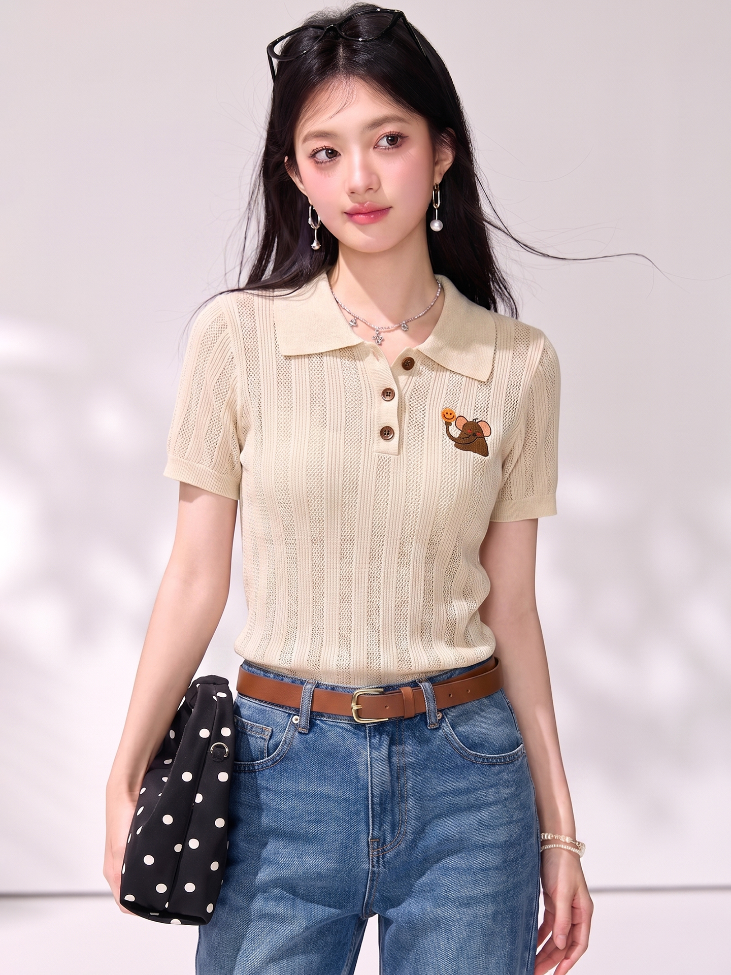 有◆2026夏季新款polo翻領小象印花正肩短袖T恤女獨特漂亮的上衣
