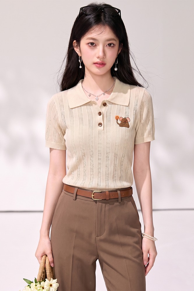 有◆2026夏季新款polo翻領小象印花正肩短袖T恤女獨特漂亮的上衣