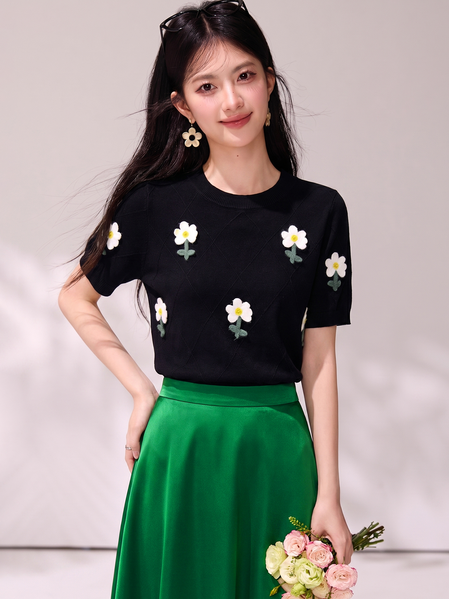 有◆2026甜美立體花朵短袖針織衫女季新款獨特漂亮薄款t恤上衣