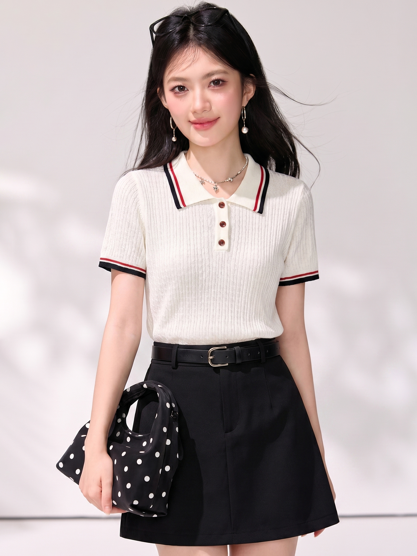 實拍◆有◆2026夏季韓版學院風POLO領撞色短袖女顯瘦百搭時尚上衣