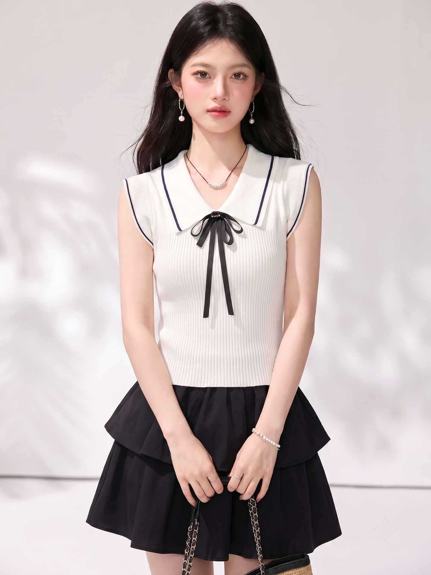 實拍韓系撞色翻領短袖針織衫夏季純欲學院風修身收腰短款T恤上衣