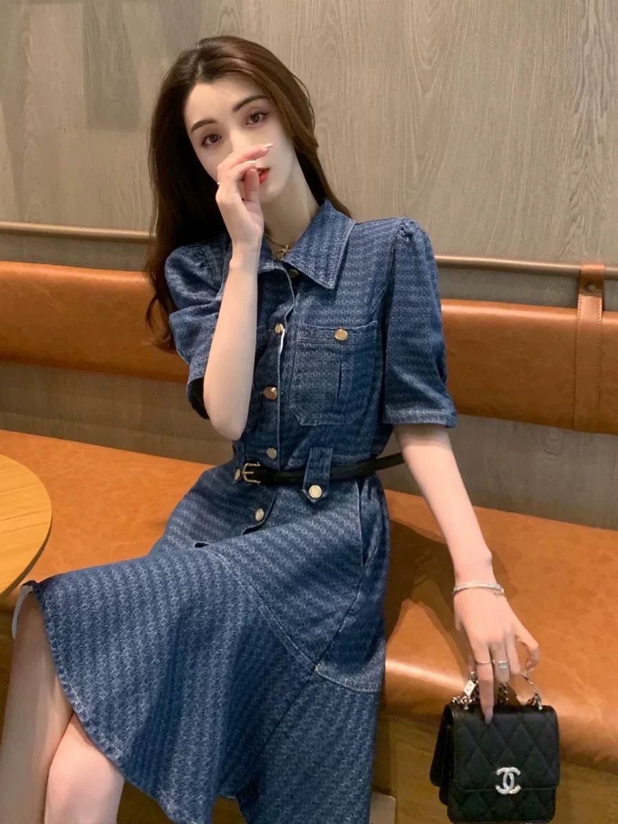 RY3270# 牛仔连衣裙气质女装时尚显瘦高级感法式小香风裙子夏