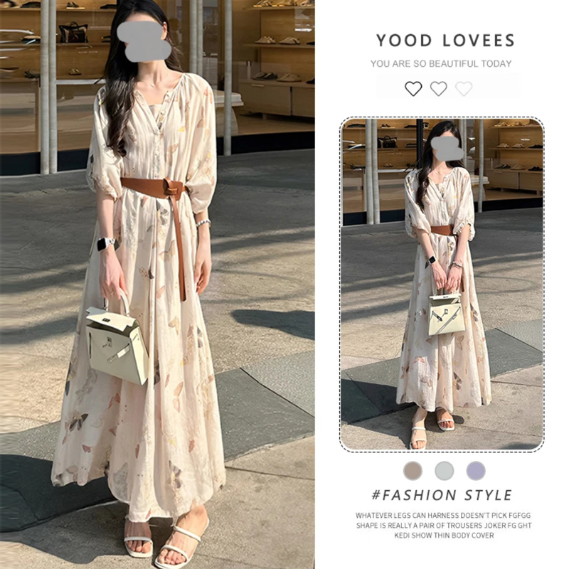 MY7690# 假日度假风半袖连衣裙夏季显瘦时尚百搭裙子a字长裙子女裝貨源服裝批發