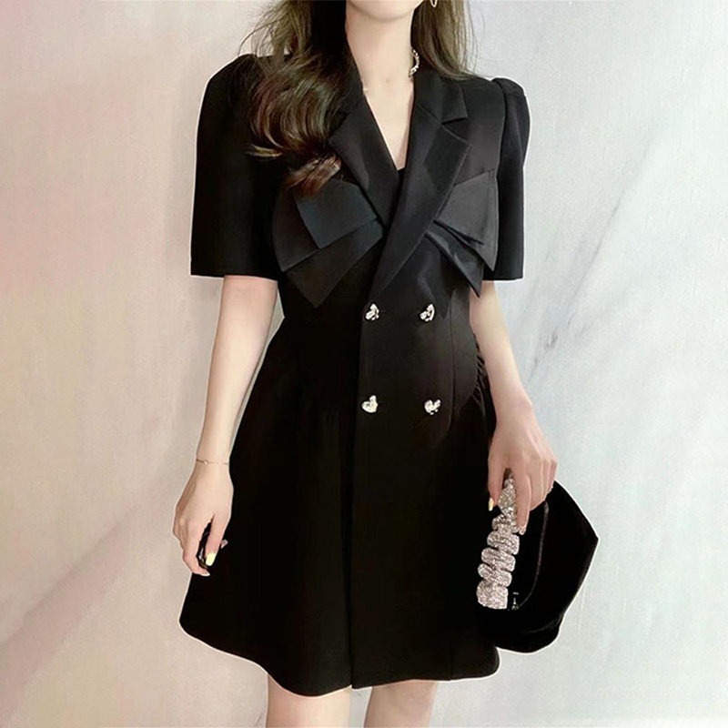 RY3392# 南油女装欧货高级感气质西装蝴蝶结a字职业连衣裙女