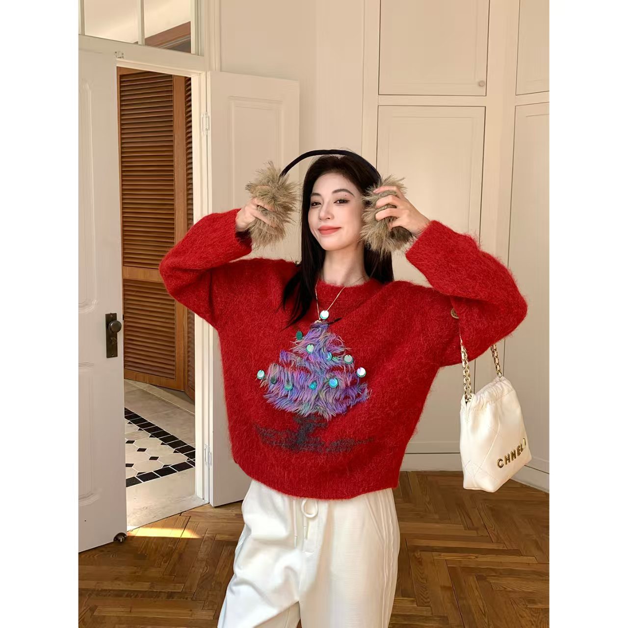 MY17528# 新年毛衣粗支缎染亮片苏利羊驼毛内搭针织衫女裝貨源服裝批發