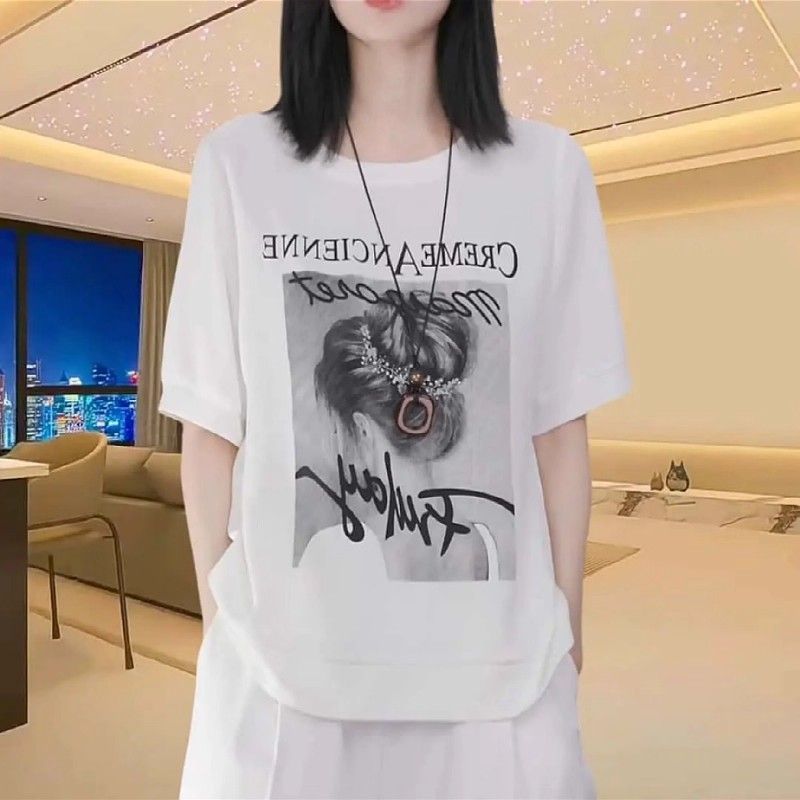 MY17530# 大码时尚百搭宽松短袖T恤新款胖MM显瘦遮肉减龄上衣女裝貨源服裝批發