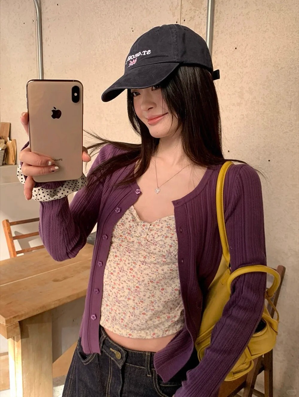 宋正恩紫色針織開衫女早春新款韓系修身短款百搭時尚辣妹上衣外套