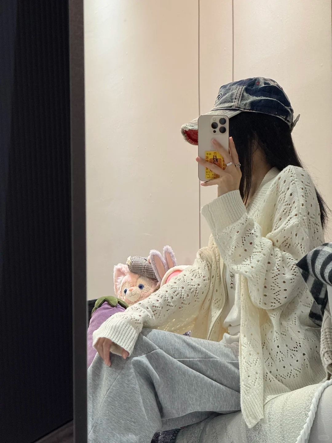 白色勾花鏤空中長款針織拉鏈開衫外套女秋季薄款外搭寬松春秋上衣