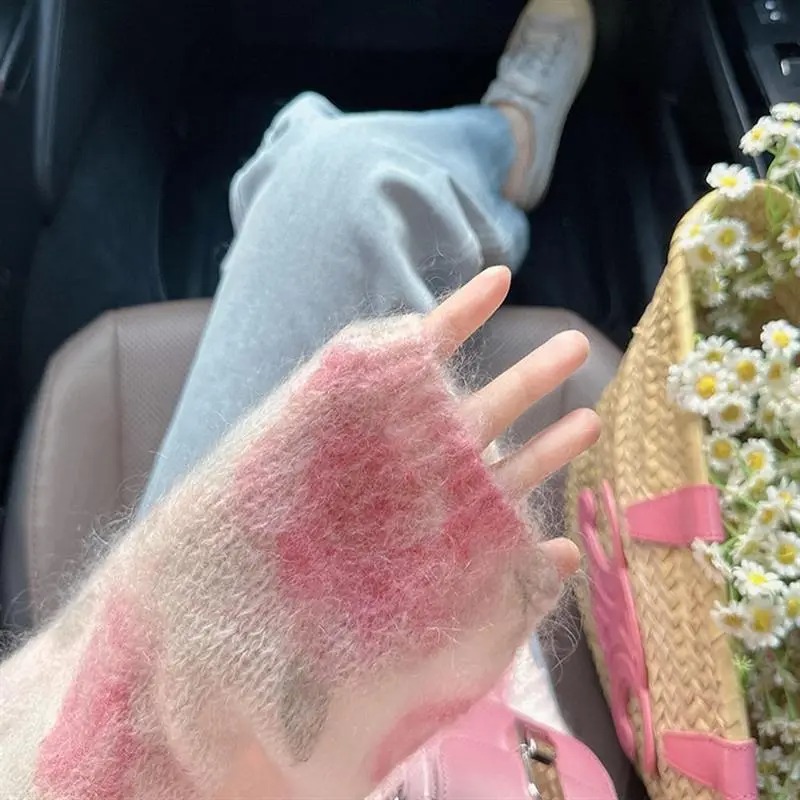早秋流行韓系穿搭粉色花朵毛衣開衫女秋冬寬松慵懶風針織外套上衣