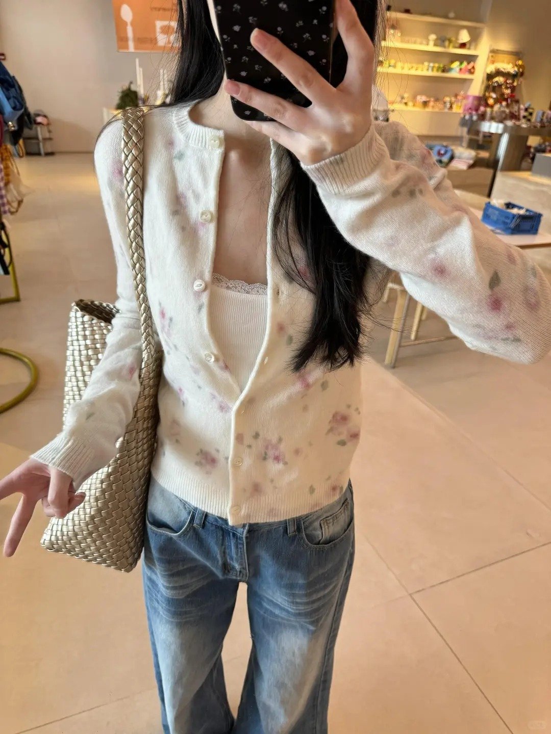 2026新款早春季韓系溫柔碎花白色開衫毛衣女休閑短款針織上衣外套