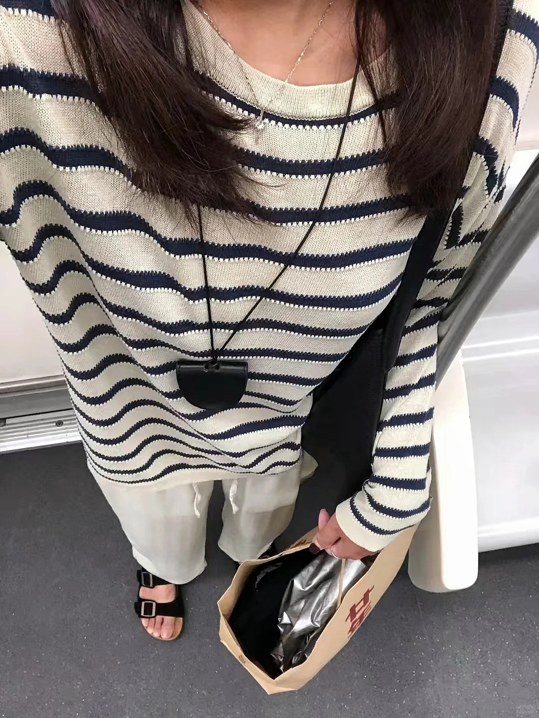 薄款萊賽爾條紋長袖t恤女春夏新款慵懶風防曬針織衫顯瘦百搭上衣