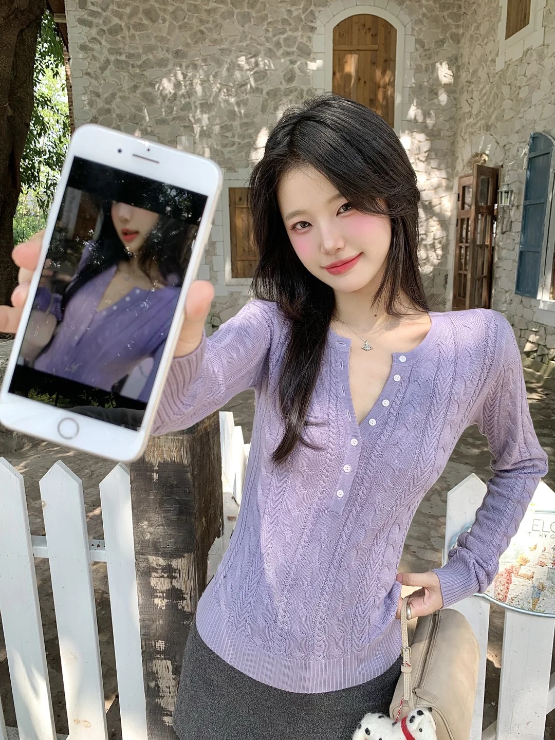 毛衣女秋冬慵懶高級感內搭長袖上衣修身紫色巨好看的針織衫