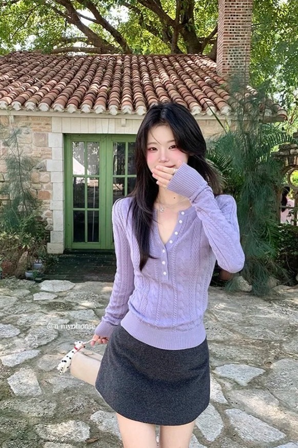 毛衣女秋冬慵懶高級感內搭長袖上衣修身紫色巨好看的針織衫