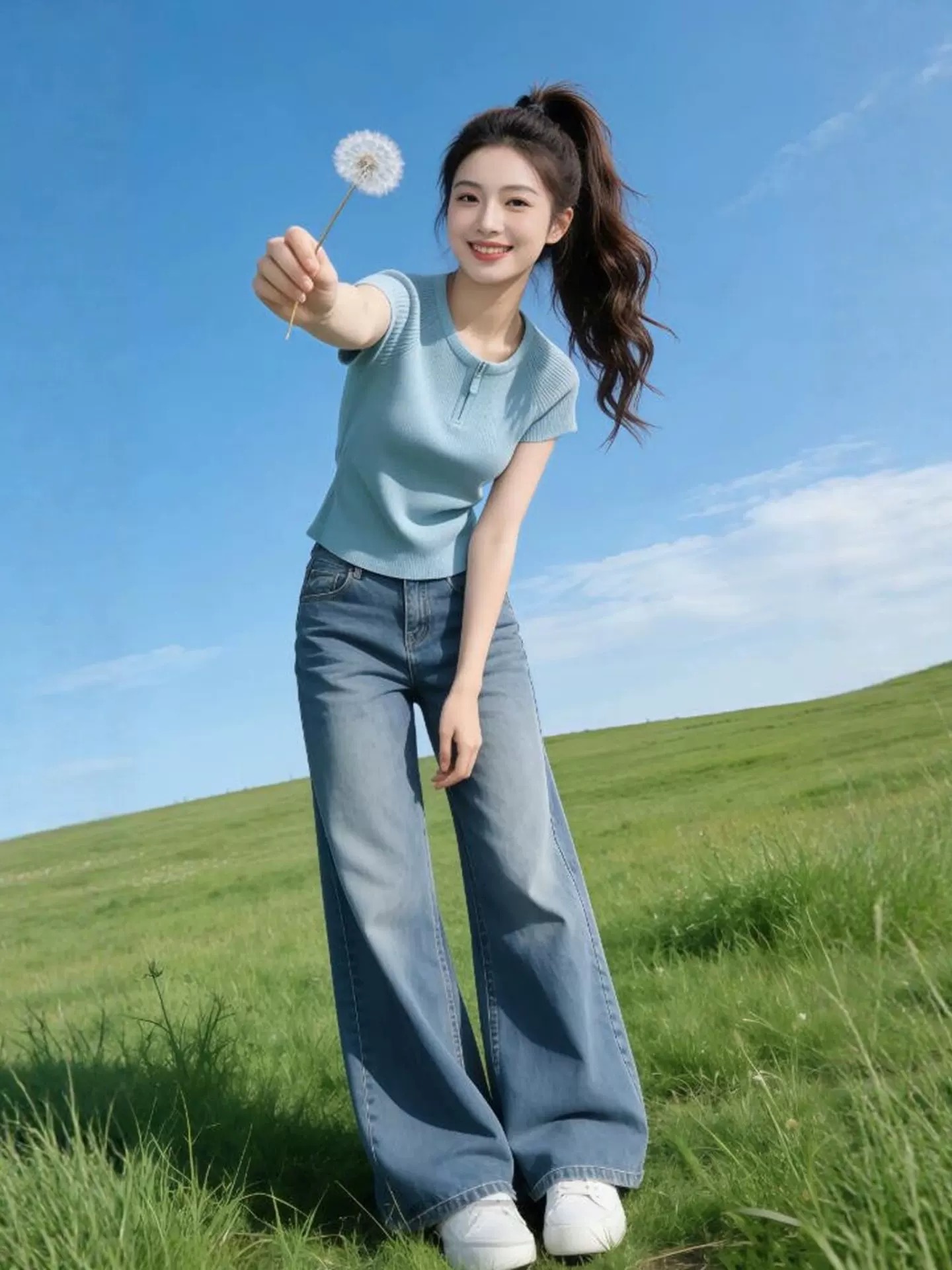 溫柔系經典百搭款輕奢極簡風短袖T恤女藍色拉鏈修身顯瘦上衣