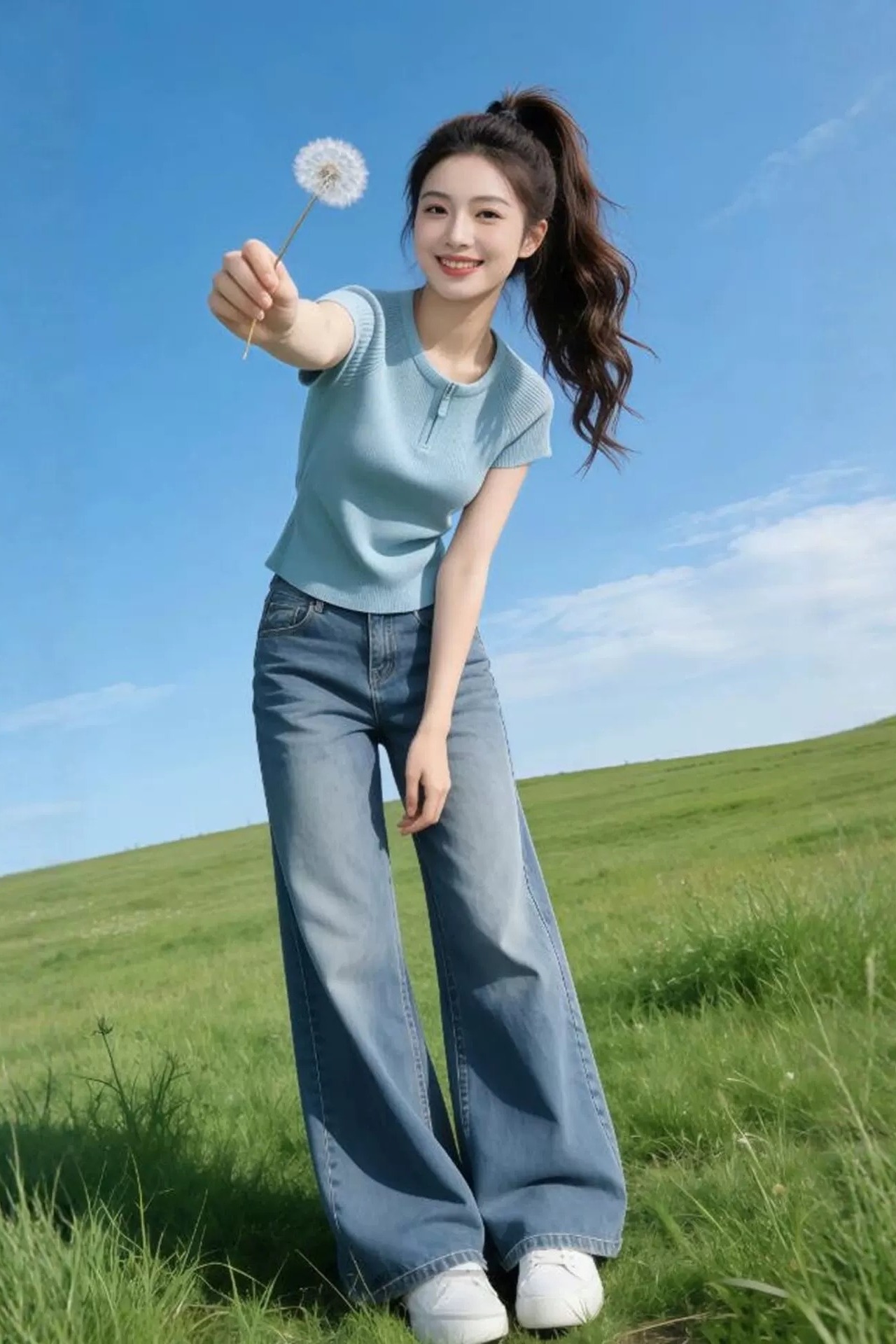 溫柔系經典百搭款輕奢極簡風短袖T恤女藍色拉鏈修身顯瘦上衣
