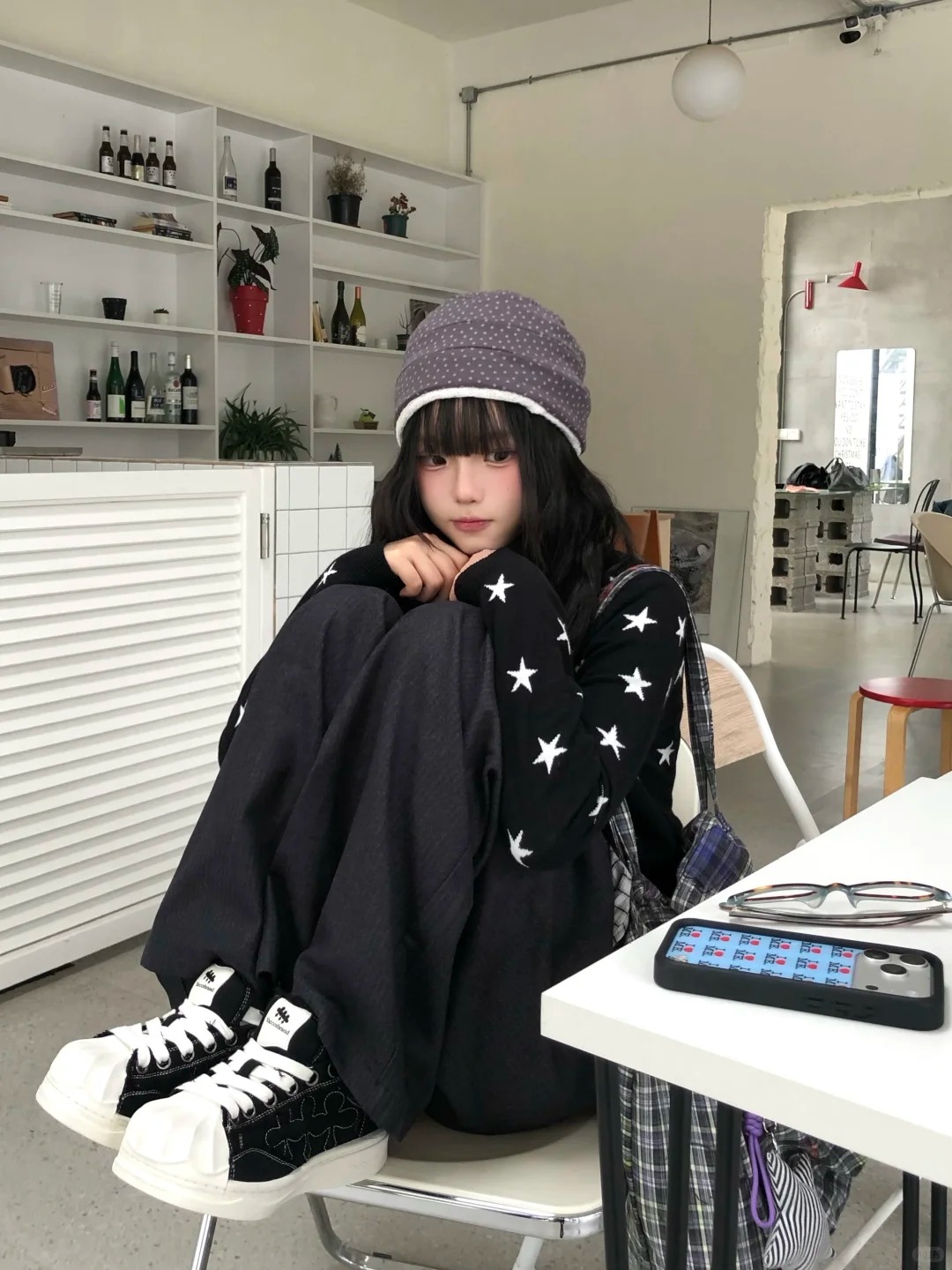 甜美少女風星星提花假兩件毛衣針織開衫上衣慵懶風百搭針織衫外套