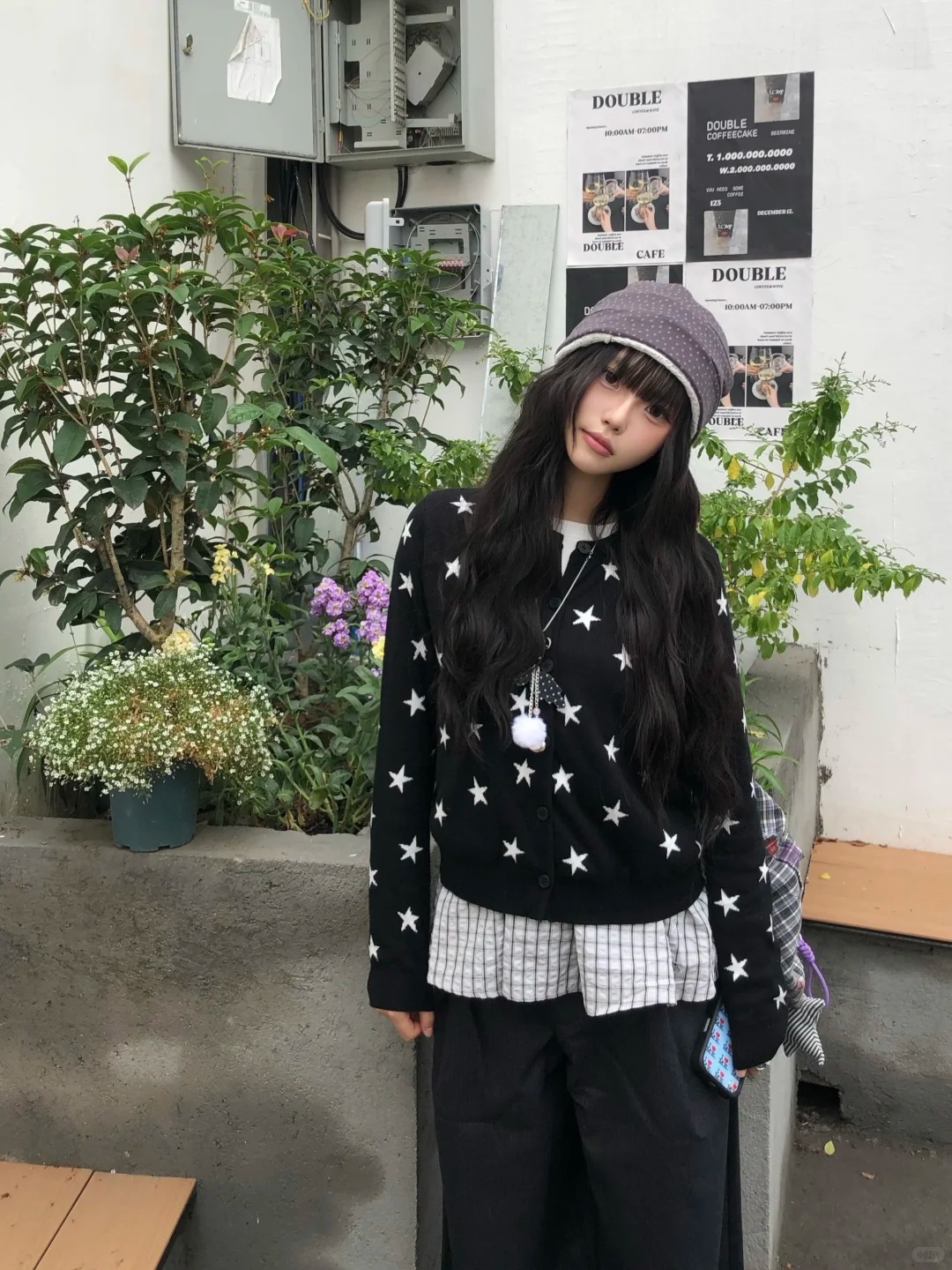甜美少女風星星提花假兩件毛衣針織開衫上衣慵懶風百搭針織衫外套