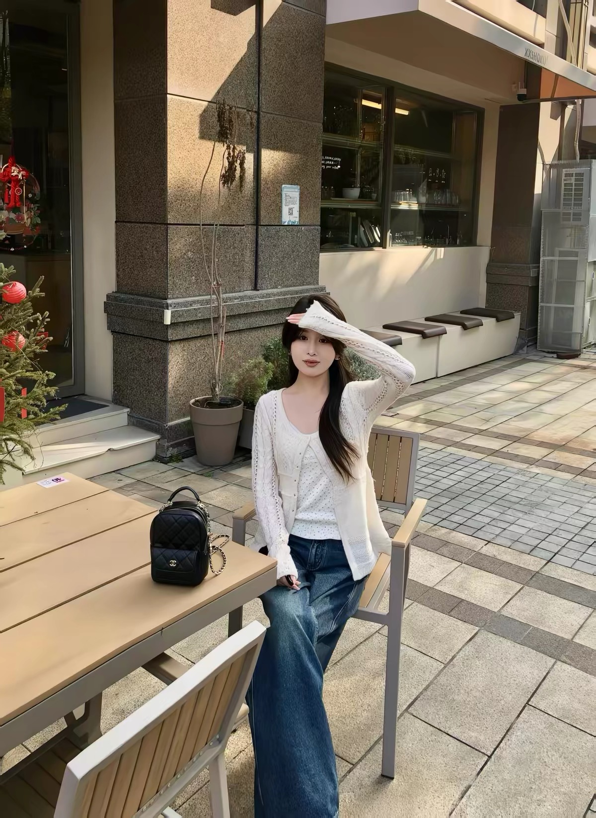 韓系復古鏤空針織開衫春季女設計感白色慵懶風毛衣外套松弛感上衣