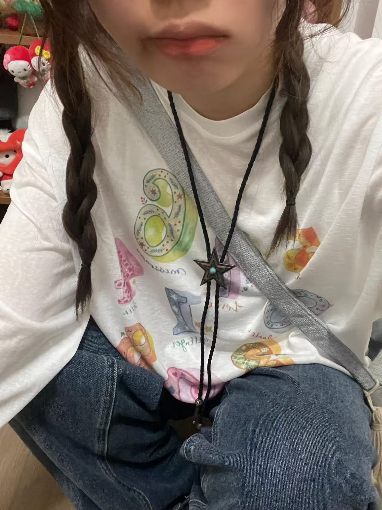 減齡趣味數字印花長袖罩衫T恤女夏季學生薄款涼感防曬衫圓領上衣