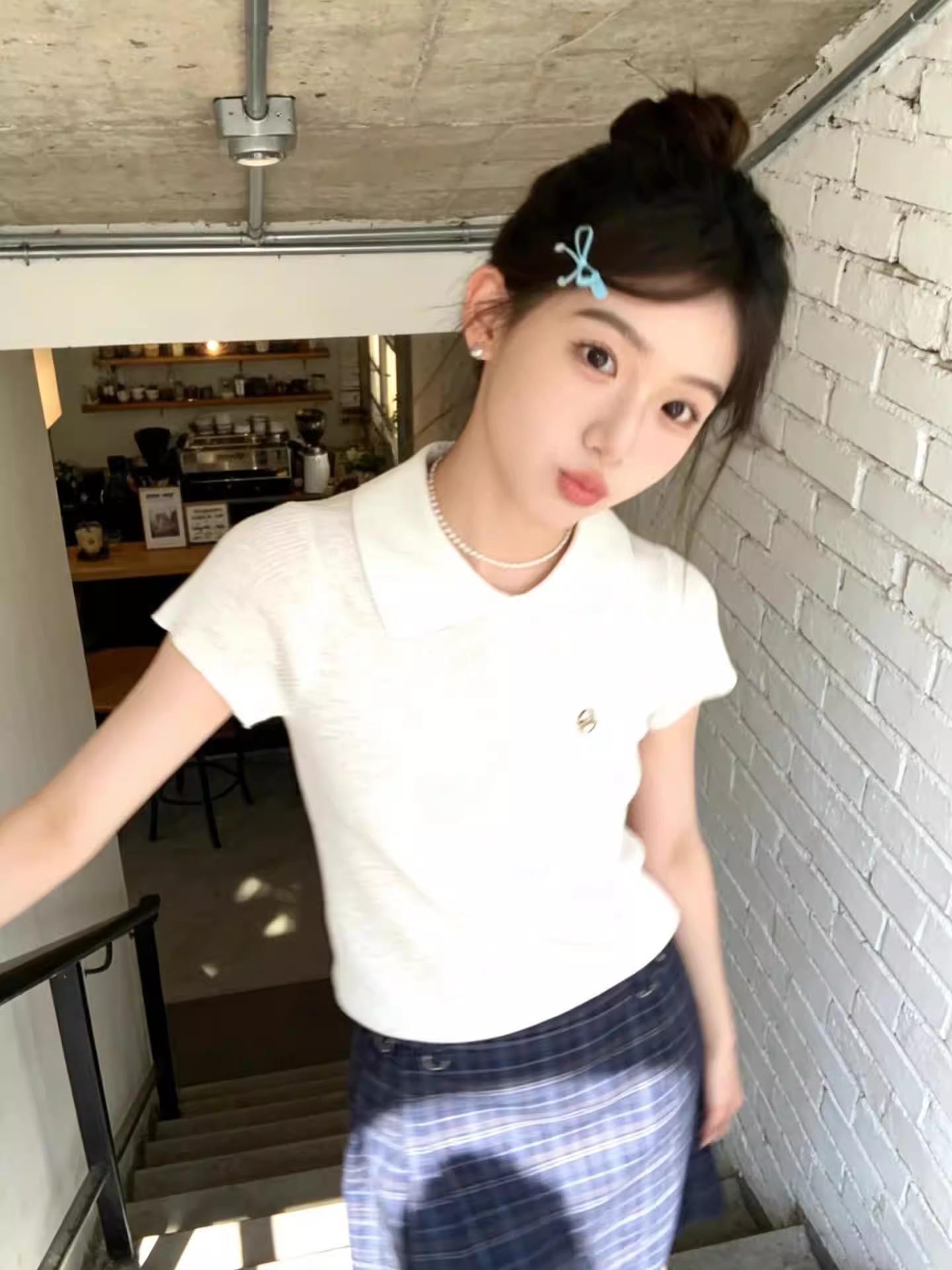 韓系小眾Polo領冰絲針織短袖T恤女夏季小個子獨特漂亮巨好看上衣