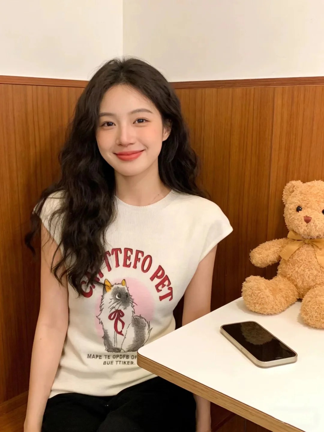 夏季2026休閑時髦趣味印花修身型針織短袖T恤女小衫