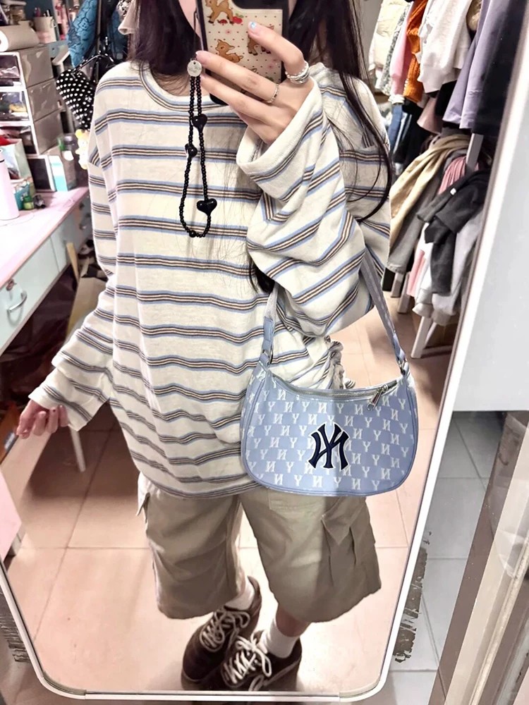 韓系撞色條紋長袖t恤女夏季薄款防曬罩衫寬松休閑百搭慵懶風上衣