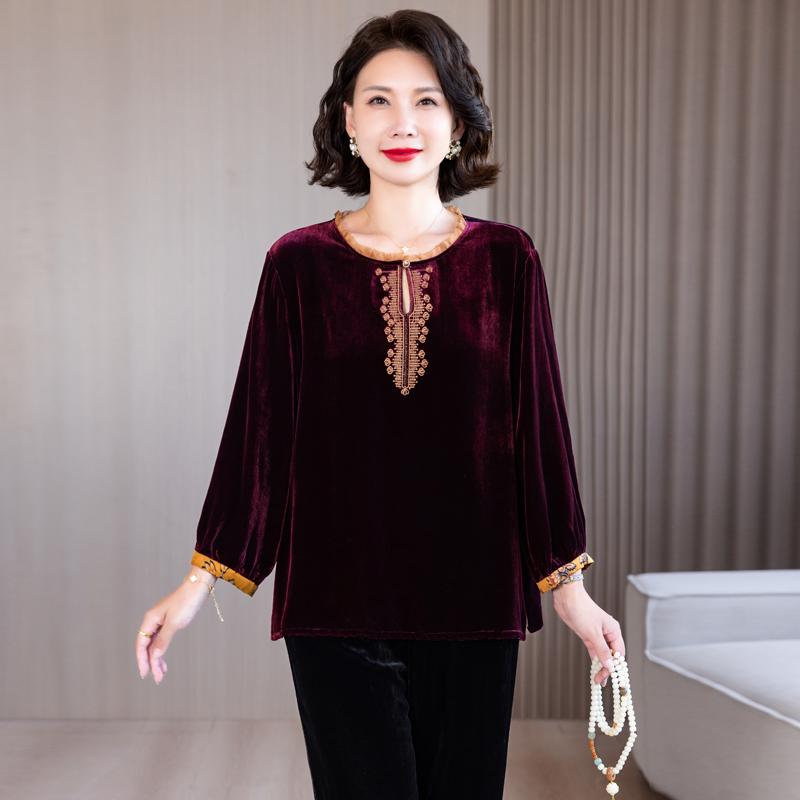 MY12649# 女装2025秋季新款妈妈真丝衬衫国风显瘦气质复古盘扣精品...