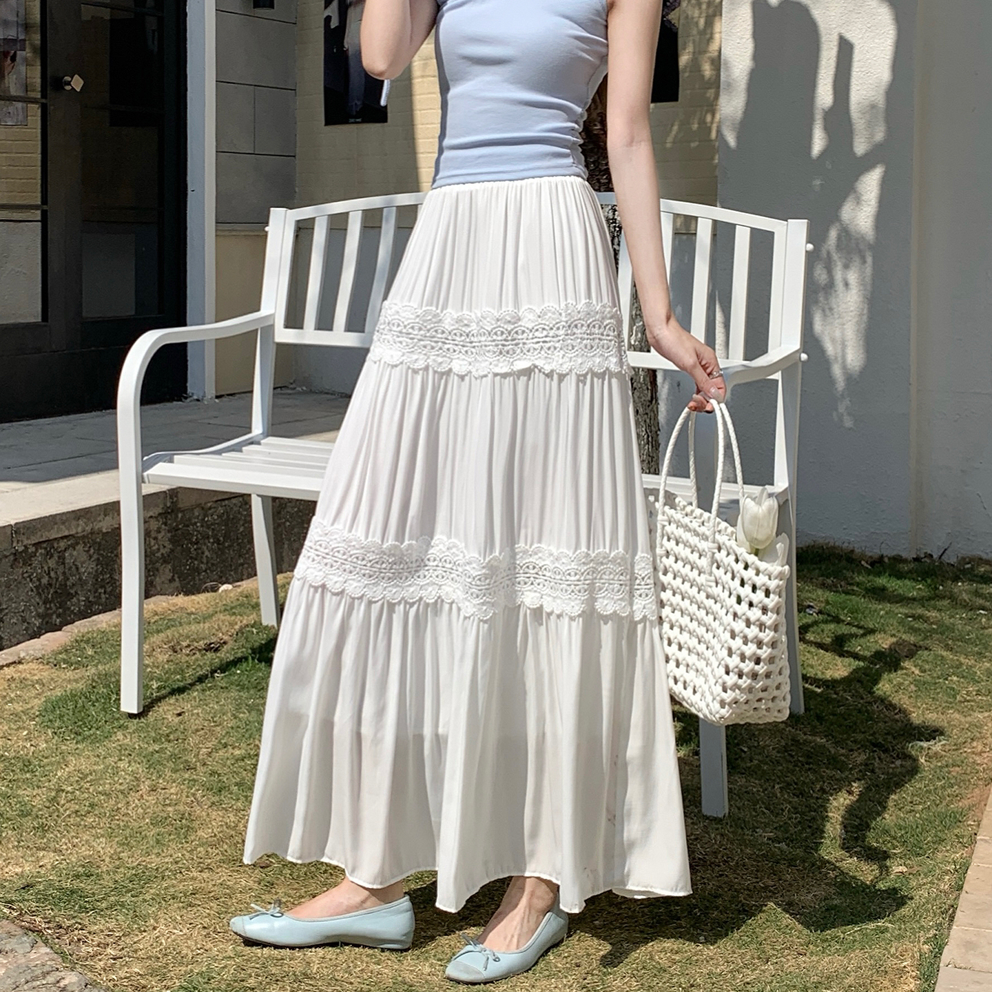 白色蕾絲鉤花半身裙女春夏季2026新款梨形身材遮胯顯瘦a字蛋糕裙