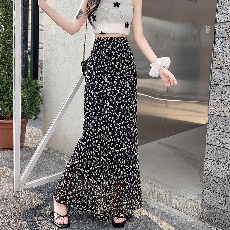 實拍春夏碎花雪紡包臀半身裙女2026新款韓系甜美氣質顯瘦魚尾裙子