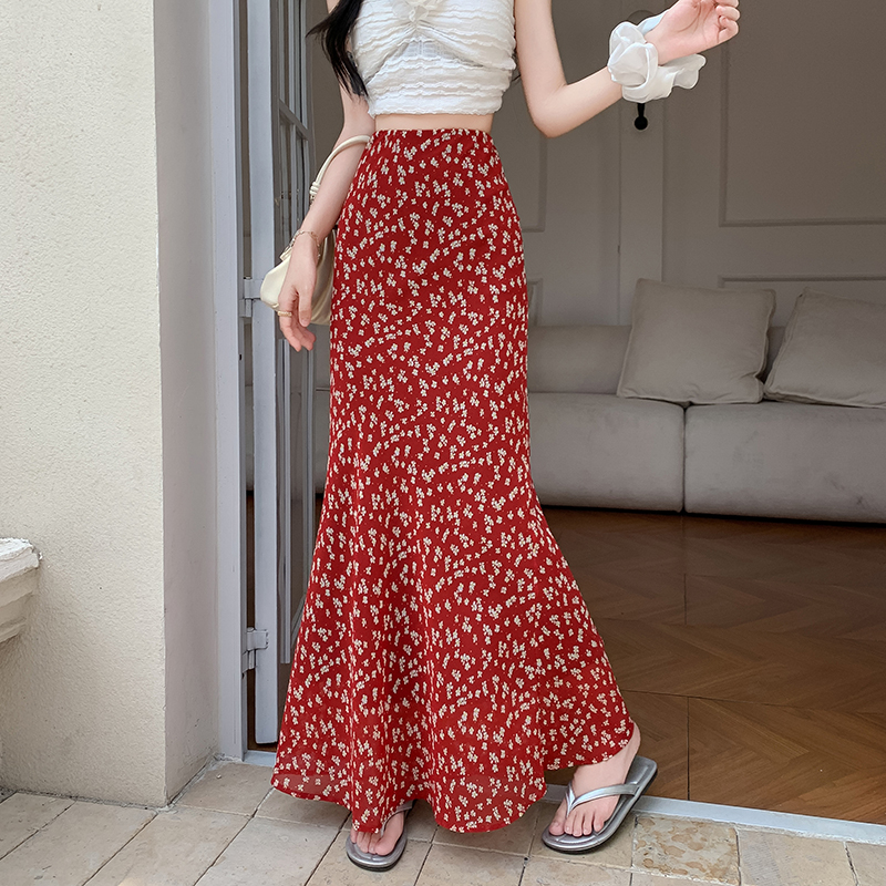 實拍春夏碎花雪紡包臀半身裙女2026新款韓系甜美氣質顯瘦魚尾裙子