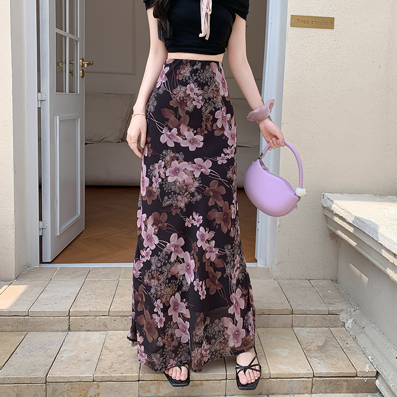 實拍春夏碎花雪紡包臀半身裙女2026新款韓系甜美氣質顯瘦魚尾裙子