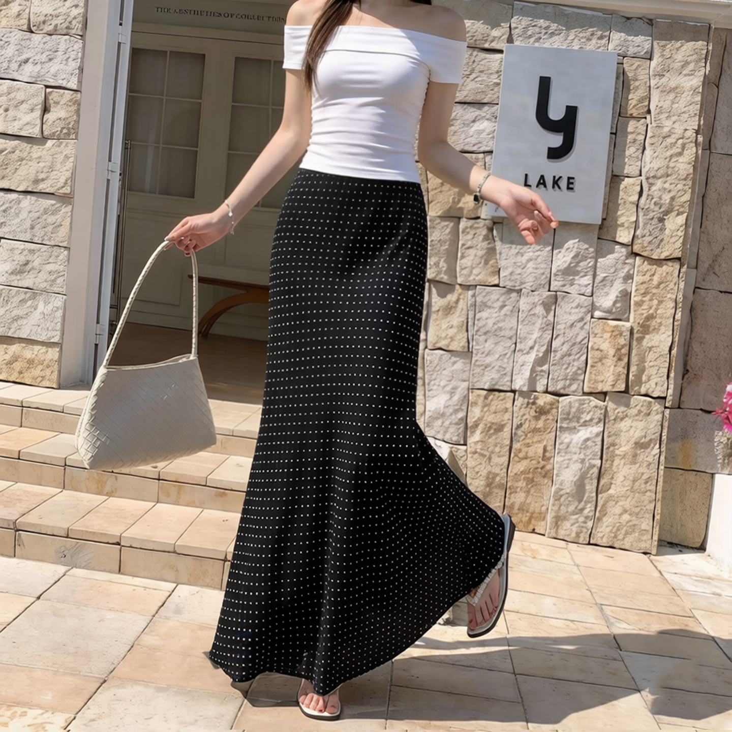 韓系復古波點雪紡半身裙女2026夏季高級感垂感a字魚尾包臀裙