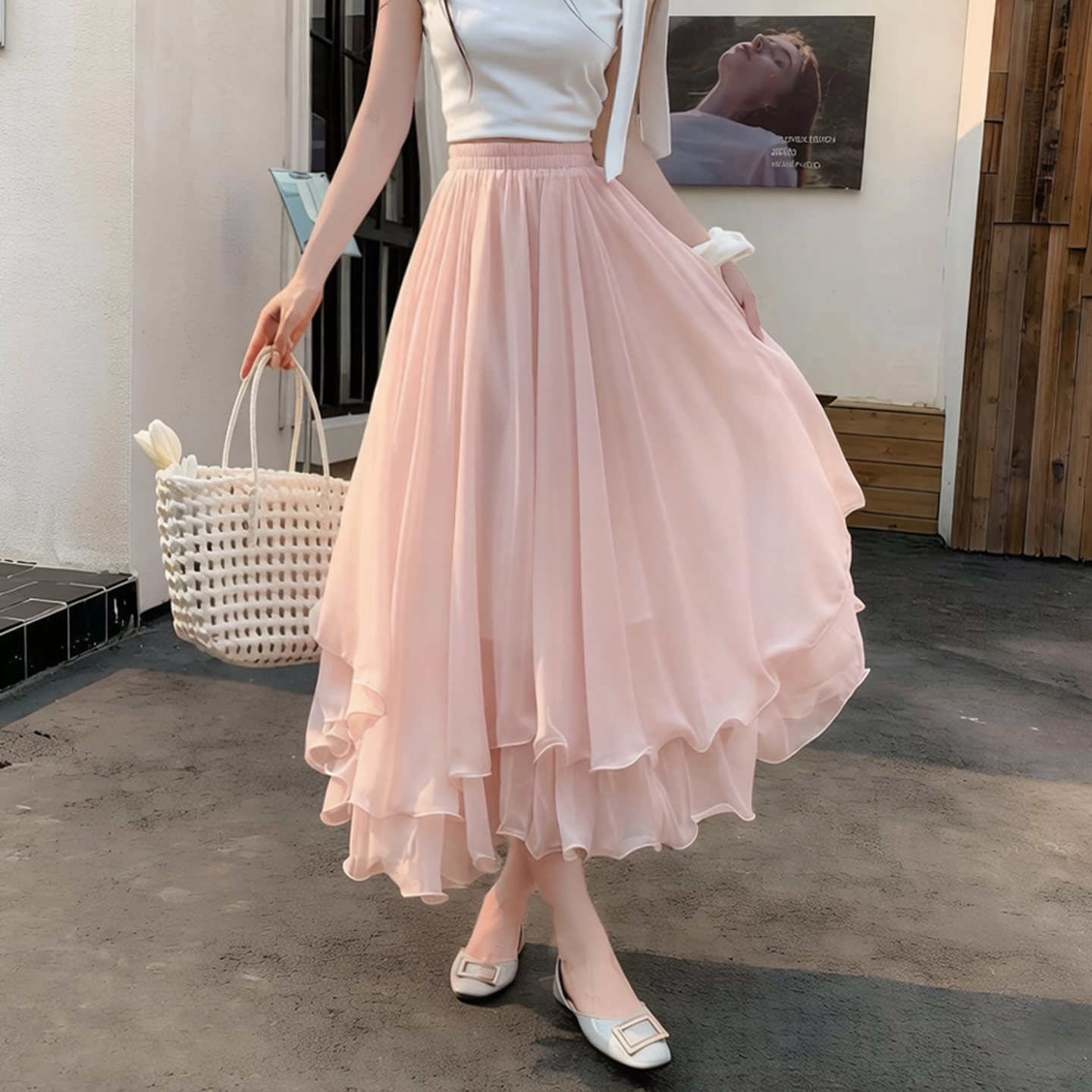 不規則網紗半身裙女夏季薄款紗裙小個子高腰a字半裙中長款傘裙子