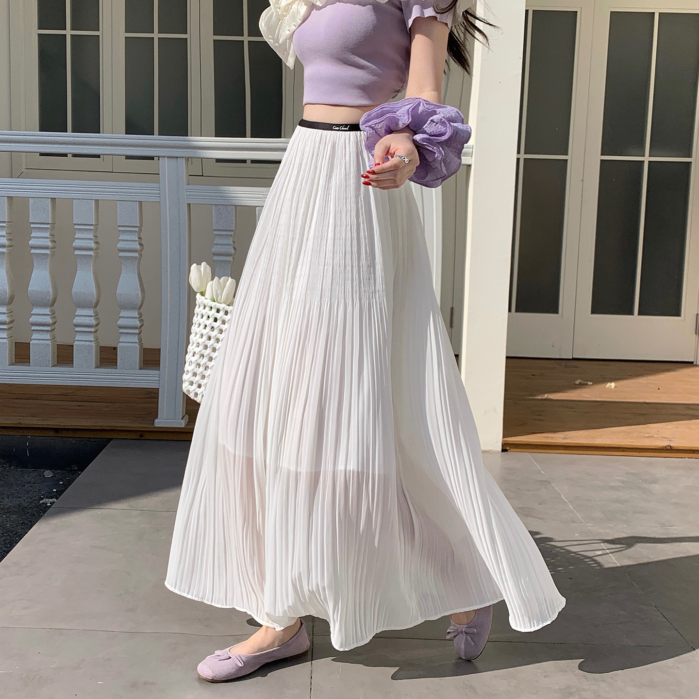 白色雪紡半身裙女2026春夏新款顯瘦a字傘裙百褶壓皺溫柔氣質長裙