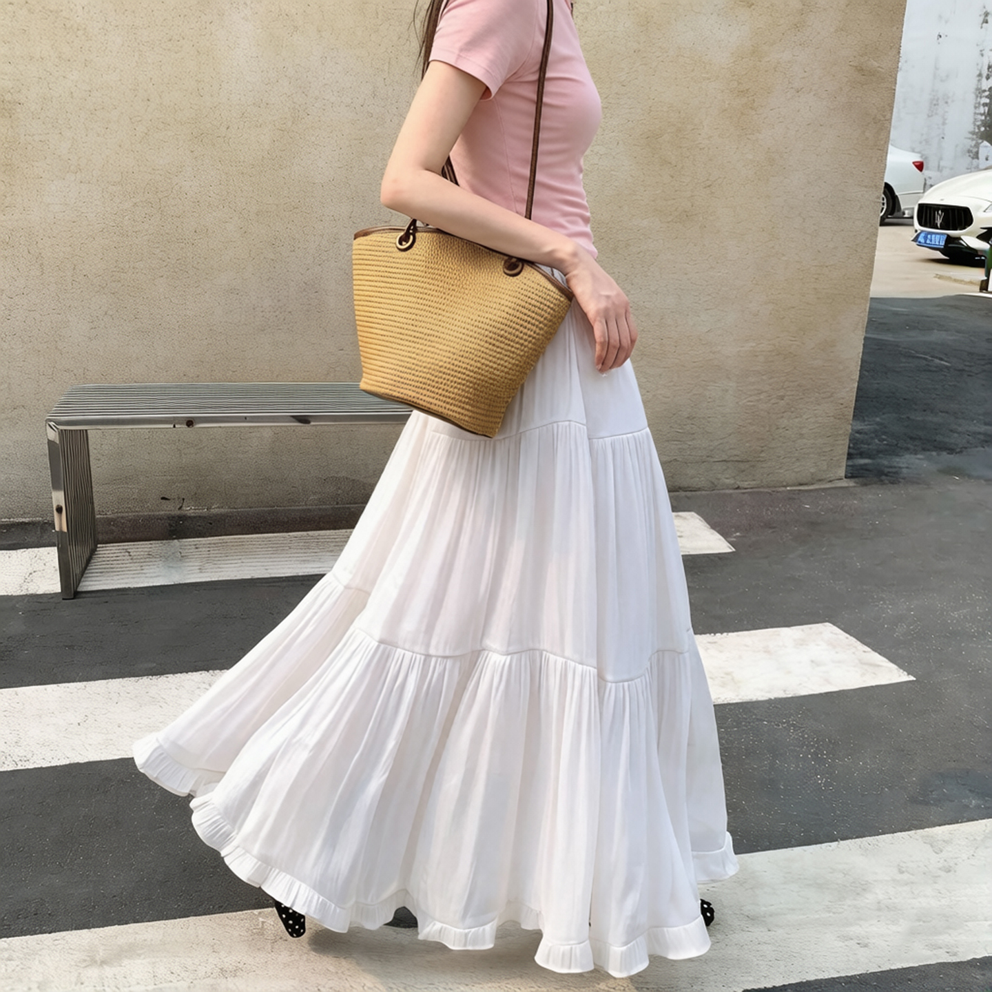 實拍法式甜美木耳花邊褶皺垂墜感半身裙女夏2026高腰層層蛋糕裙