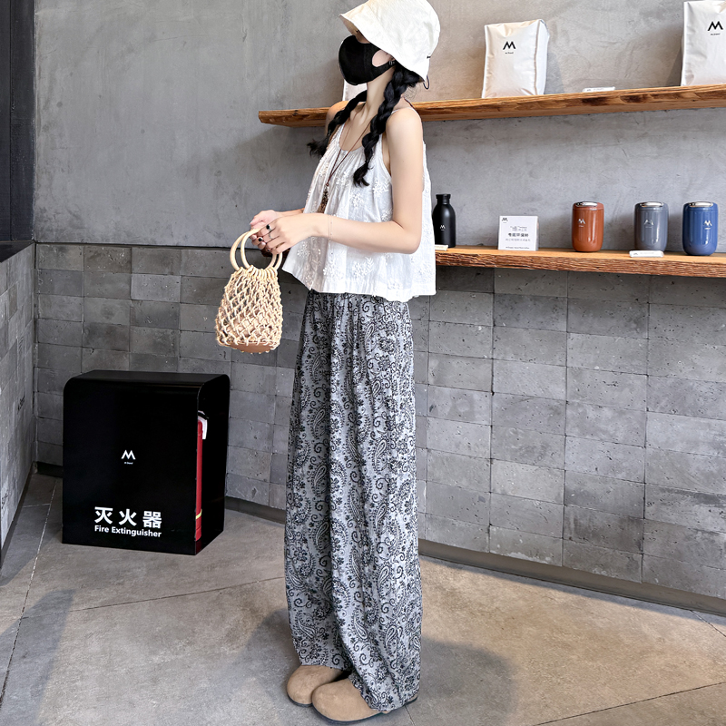 實拍棉麻提花闊腿褲女2026薄款亞麻小個子慵懶顯瘦垂感長褲九分褲
