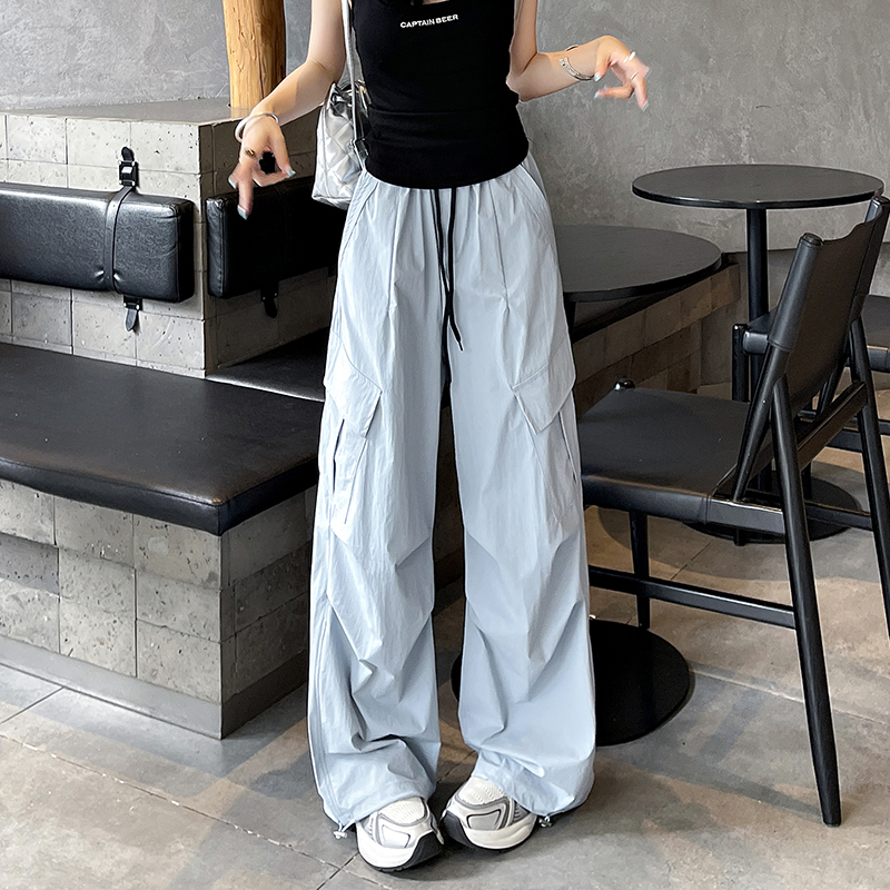 實拍大口袋速干工裝褲女2026春夏糖果撞色冰絲傘兵戶外美式運動褲