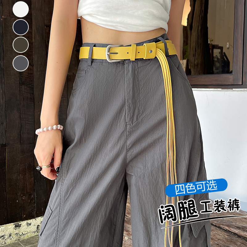實拍2025早秋新款美式工裝褲女戶外降落傘褲顯瘦大口袋彎刀休閑褲