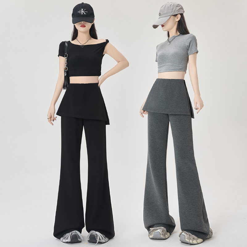 實拍 2025秋冬新款巨顯腿直假兩件微喇叭褲女顯瘦屁簾休閑瑜伽褲