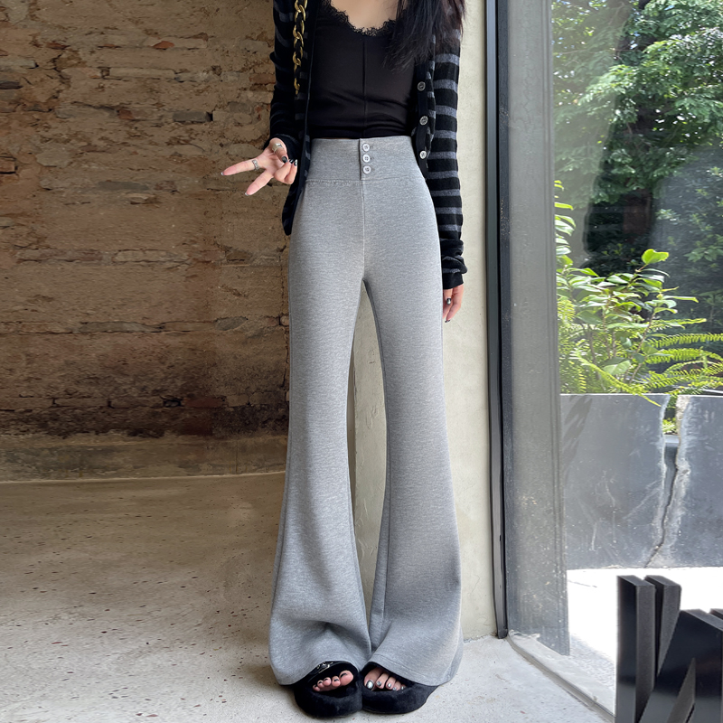 實拍美式復古深灰色微喇叭運動褲女2025秋冬新款高腰顯瘦瑜伽長褲