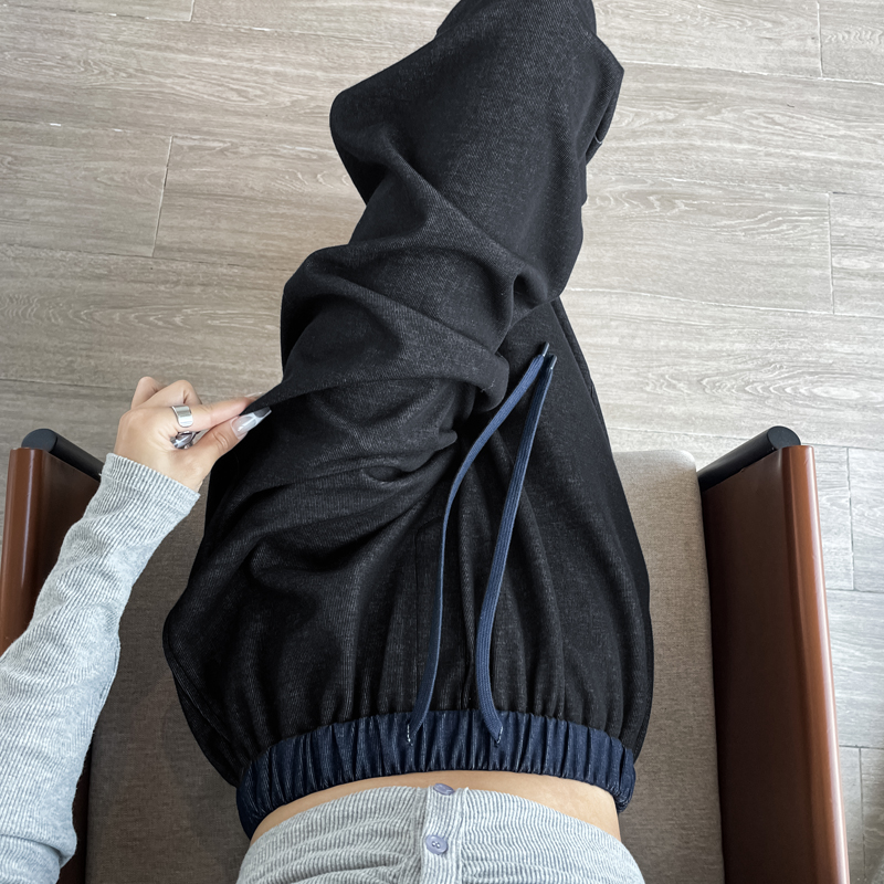 實拍 秋冬新款仿牛仔直筒褲女 撞色糯米褲垂感慵懶顯瘦窄版闊腿褲