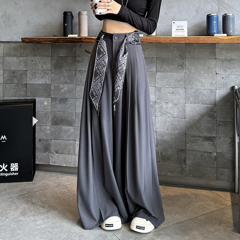 實拍 2025秋冬新款老錢風絲巾西褲女垂墜感顯瘦高級感百搭闊腿褲
