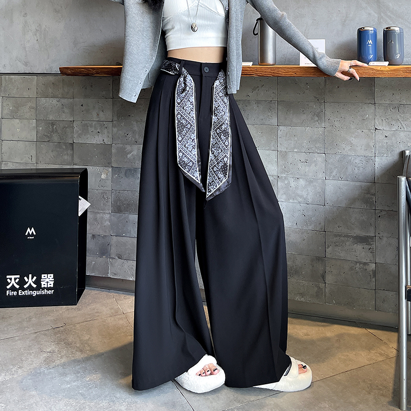 實拍 2025秋冬新款老錢風絲巾西褲女垂墜感顯瘦高級感百搭闊腿褲
