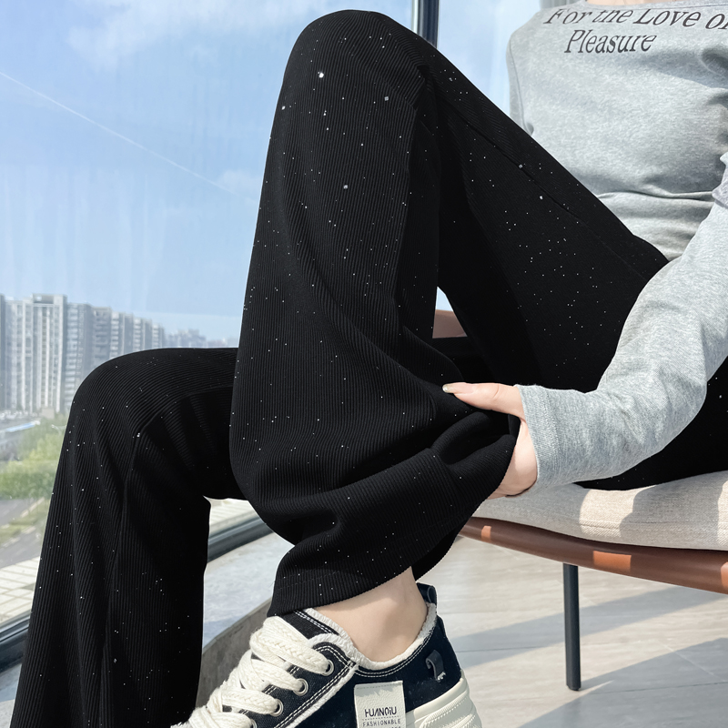實拍重工撒銀微喇褲女美式辣妹窄版修身喇叭褲垂感顯瘦運動瑜伽褲