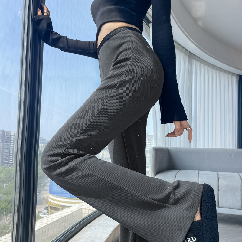 實拍重工撒銀微喇褲女美式辣妹窄版修身喇叭褲垂感顯瘦運動瑜伽褲