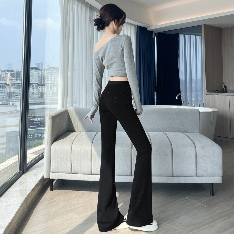 實拍重工撒銀微喇褲女美式辣妹窄版修身喇叭褲垂感顯瘦運動瑜伽褲