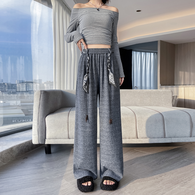 實拍 2025秋冬新款糯米褲女垂感寬松慵懶高級感直筒闊腿褲 送腰帶