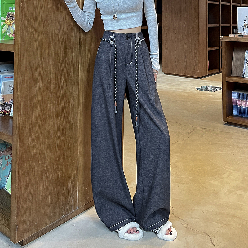 實拍 糯米毛呢闊腿褲女2025秋冬新款窄版直筒小個子軟糯毛呢長褲