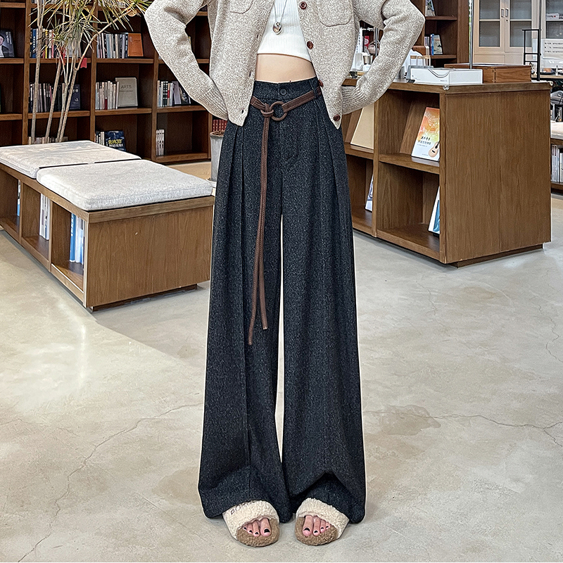 實拍送皮帶秋冬新款垂感針織糯米呢西裝褲女慵懶松弛感寬松闊腿褲