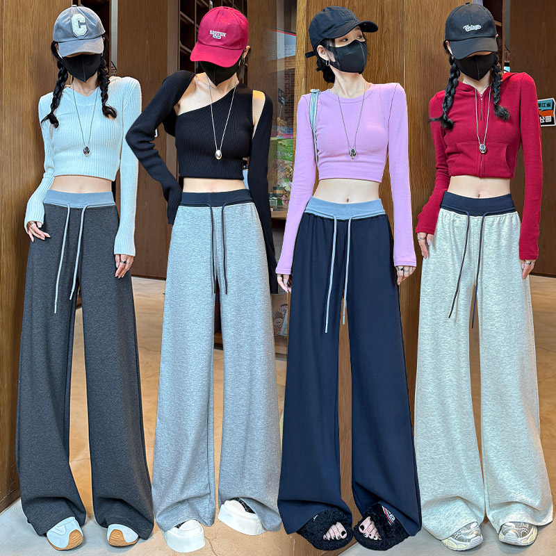實拍 深灰色羊絨糯米褲女秋冬加絨直筒小個子垂感慵懶百搭闊腿褲